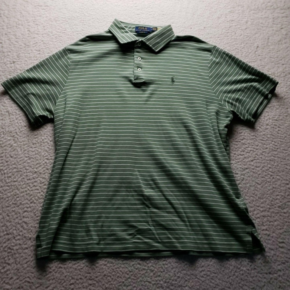 Polo Ralph Lauren Polo Shirt Mens L Green Stripe Short Sleeve Classic Fit Top